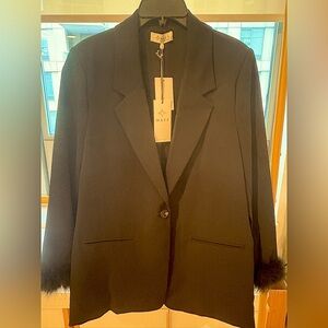 NWT black blazer with ostrich feather detailing & trim on wrists, size large!